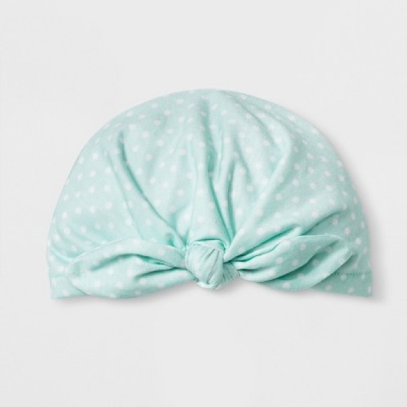 Baby Girl Mint Dot Ruched Turban Hat - Picture 4 of 5